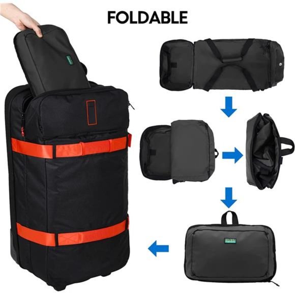 Foldable Duffel Bag Backpack with Shoe Compartment Water Resistant, 50L, Black main image 4